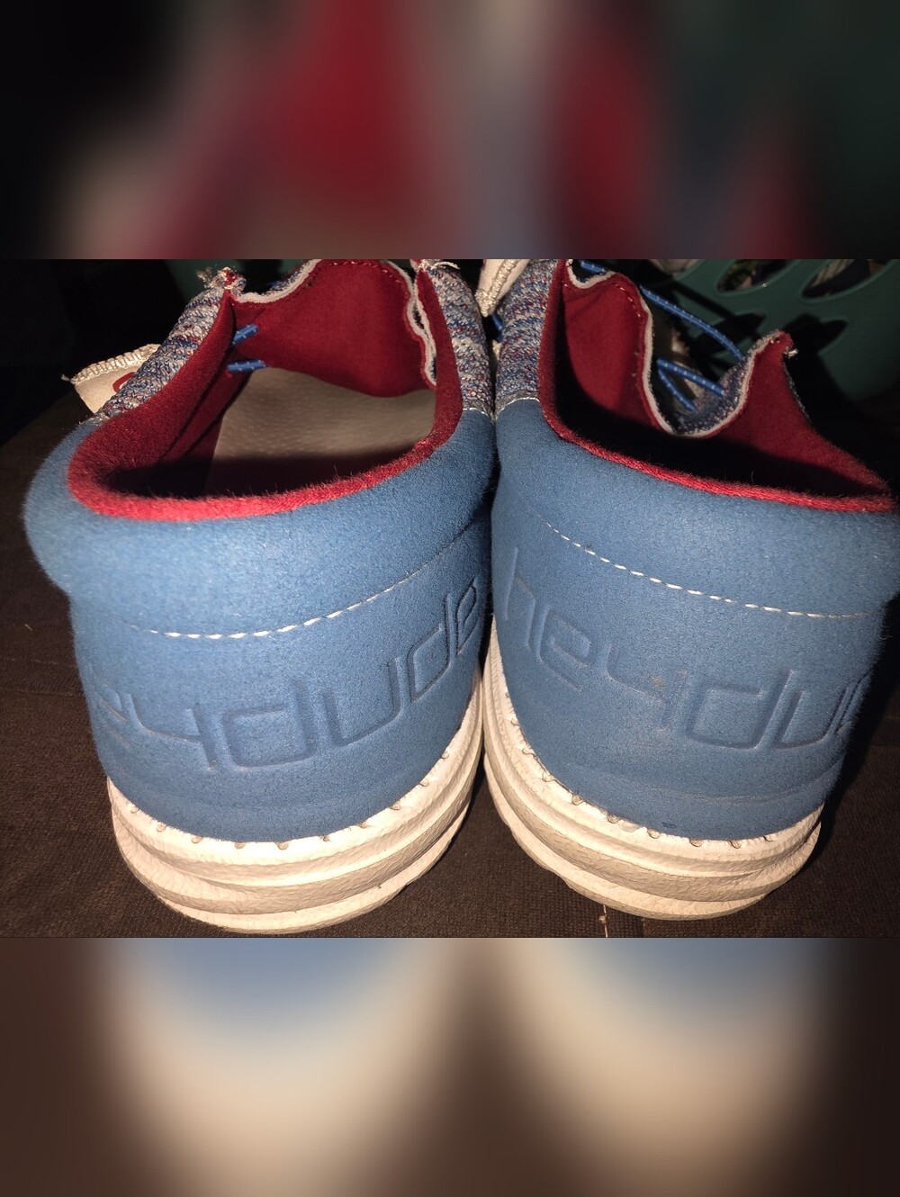Hey Dude Men's Wally Linen Loafers- White/Blue/Red - Picture 3 of 5